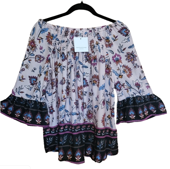 Beachlunchlounge Ellora Nordstrom pff shoulder Boho blouse.  Oversized Small - Picture 4 of 14